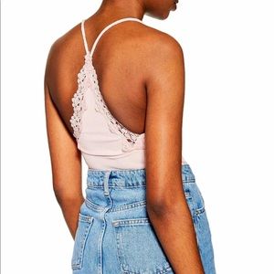 🎉HP🌟Topshop Strappy Lace Trim Ribbed Bodysuit
